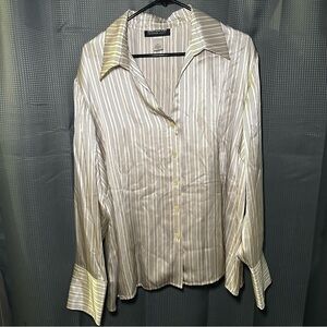 Jones New York Silk Blouse 22W Cream and Black Pinstripe | Quiet Luxury